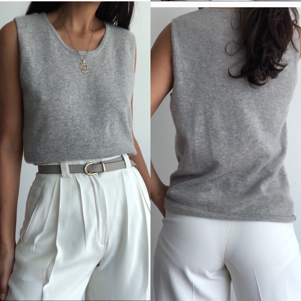 Pure Amici Gray Cashmere Sleeveless Sweater Top - Picture 1 of 9